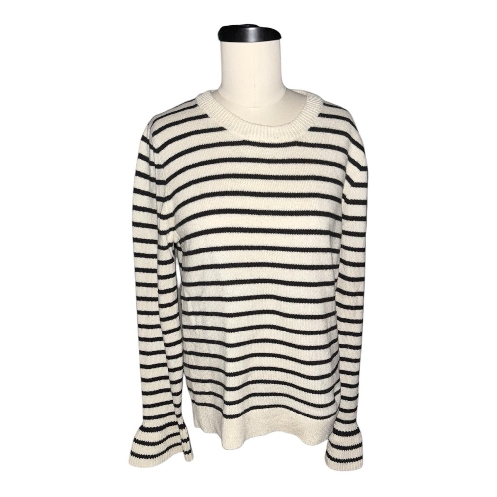 J. Crew Black & White Striped Bell Sleeve Ruffle Cuff Sweater